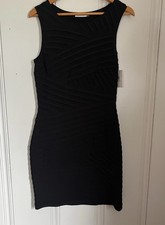 Calvin Klein Black Bandage Layered Sleeveless Fitted Sheath Dress  Size 8 NWT