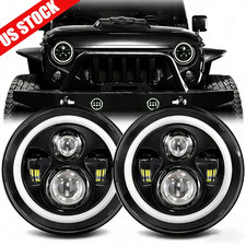 Pair For Jeep Wrangler Jk Lj Tj Cj 7 Inch Round Led Headlights Angle Eyes Drl
