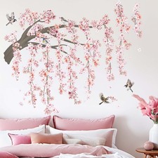 Cherry Blossom Wall Stickers for Bedroom: Large Pink Flower Bird Floral Tree ...
