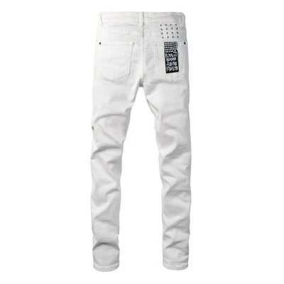 NEW KSUBI Men's Solid White Embroidered Skinny Fit High Street