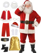 Santa Claus Costume for Men Deluxe Adult Santa Suit Professional 10PCS Set