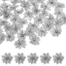 200 PCS Satin Ribbon Flowers, 1.2" Fabric Flowers for Crafts Light Gray 