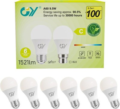 LED Lampe E27 9,5W 4000K 1521 Lumen Ersetzt 100W A60 Energiesparlampe 6 Stück
