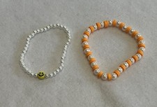 Set Of Two Heishi Clay And Faux Pearl Friendship Bracelets. Smile/ Pearls