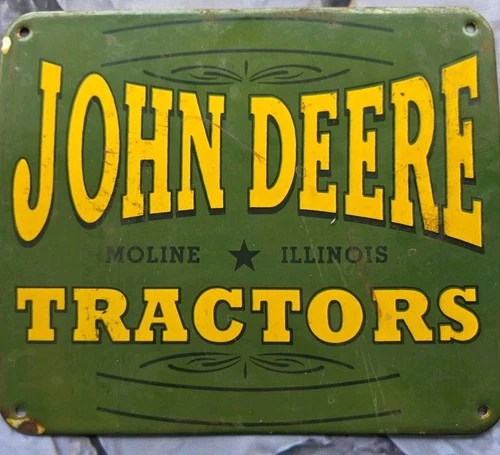 VINTAGE 1930'S JOHN DEERE TRACTORS PORCELAIN SIGN FARM EQUIPMENT  11"×12"