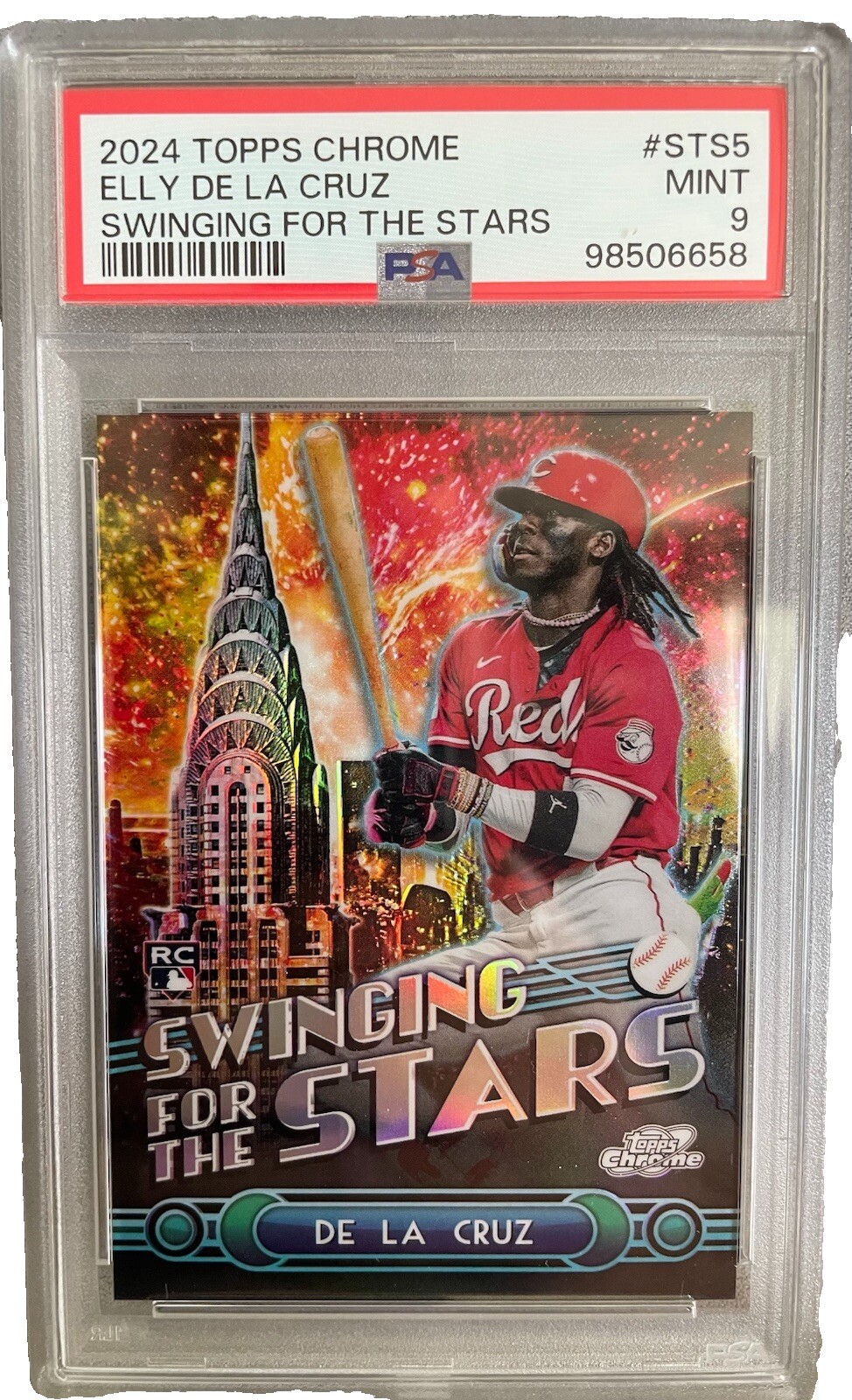2024 TOPPS CHROME SWINGING FOR THE STARS ELLY DE LA CRUZ ROOKIE RC PSA 9 STS-5