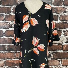 Nadal Dress Women's XXL 2X Black Pink Floral Tulips V-Neck