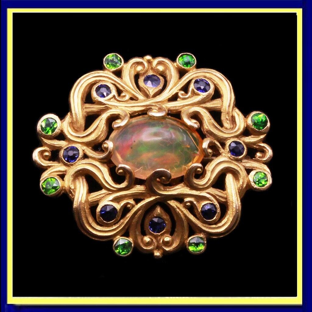 Antique Art Nouveau Brooch Gold Opal Demantoid Sa… - image 8