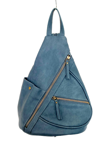 ANTIK KRAFT Women's Leather Sling Bag Crossbody Backpack Rucksack Blue Lined