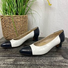 Salvatore Ferragamo Black White Color Block Pump Leather Heel Shoes 9