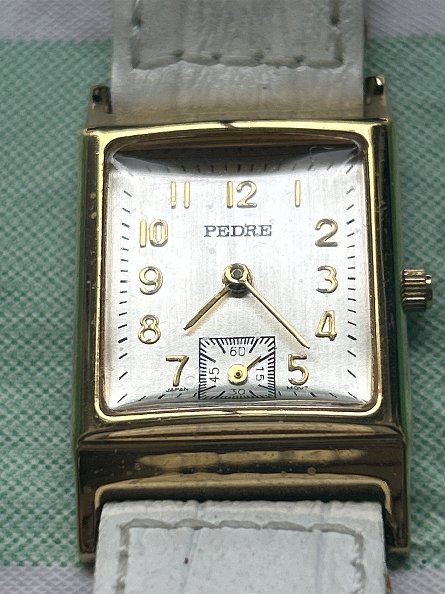 Pedre Gold Tone Tank Womens Quartz Watch White Braided Band | eBay