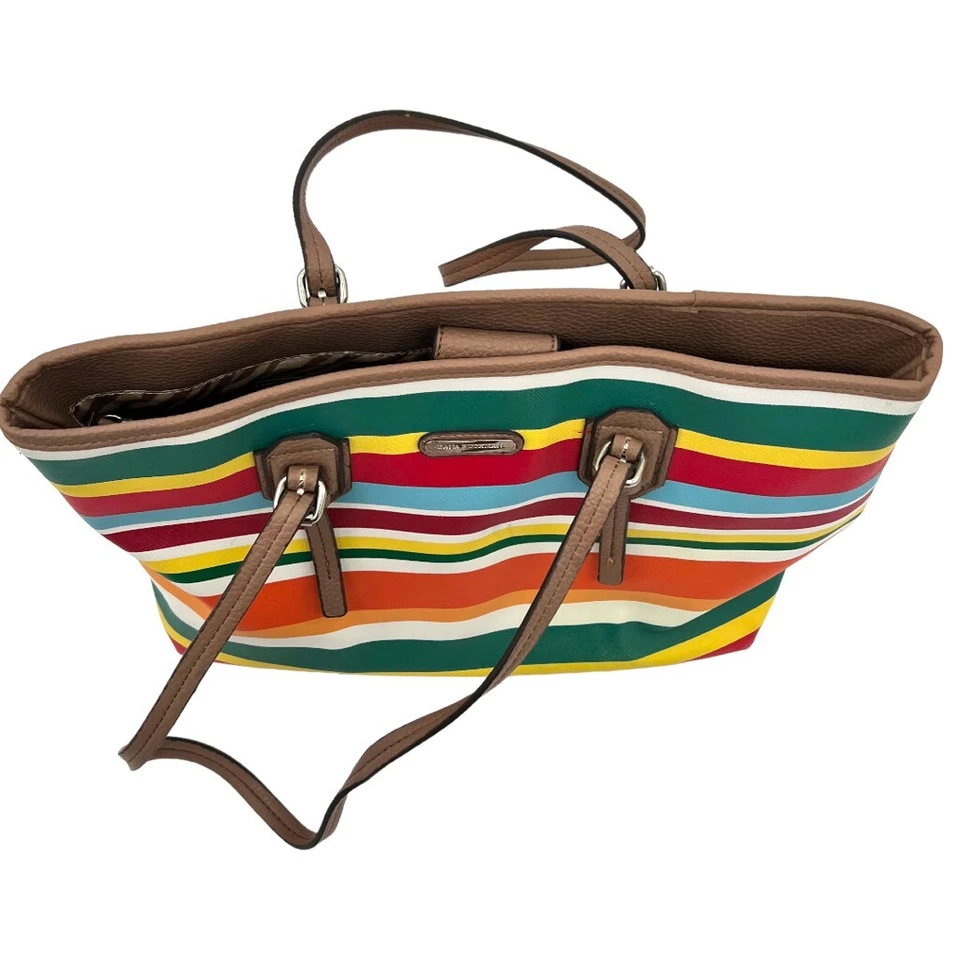 Large Dana Buchman Stripped Colorful Tote Faux Leather  - Image 2 of 4