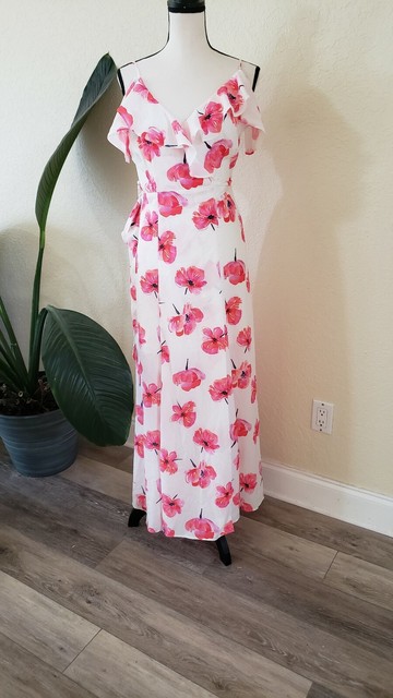 Anthropologie Hutch Floral Maxi Ruffle Wrap Dress Size M Medium Pink and White | eBay