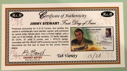H&M Bevil Jimmy Stewart Tab Variety FDC Legends Of Hollywood #13/28 FDOI Sc 4197 - Bild 6 von 6