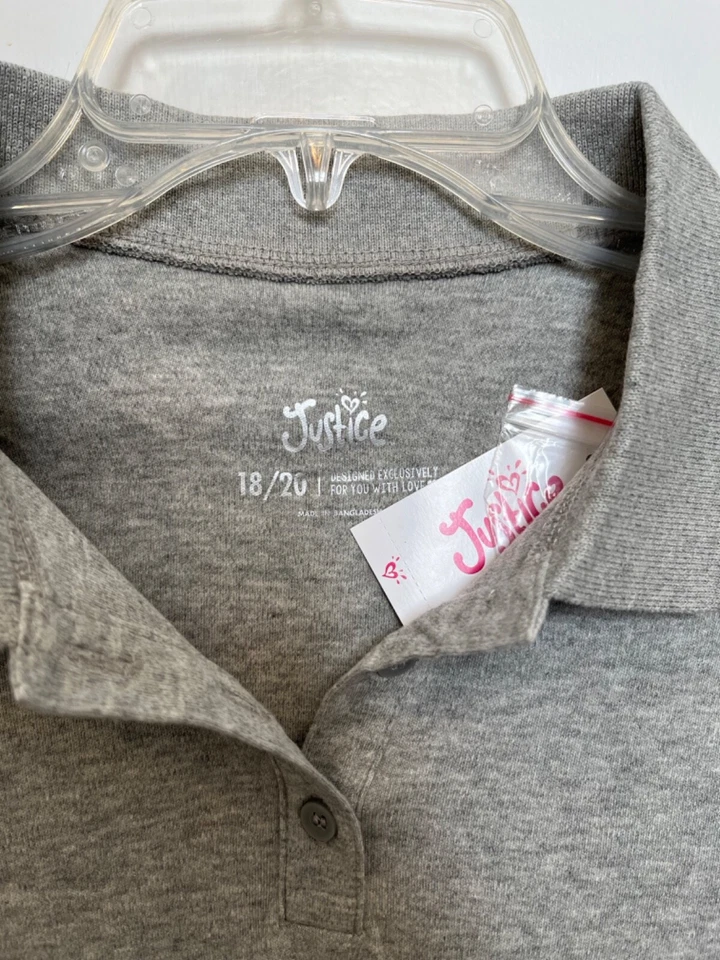 NUEVO Uniforme Polo Niñas Justice 18/20 Gris Manga Corta Foto 2 de 3