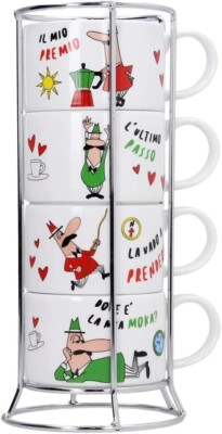 Bialetti Set 4 stapelbare Cappuccinotassen mit Metallgestell