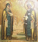 RARE ANTIQUE RUSSIAN ICON SAINTS SERGIY AND GERMAN GOLD AND EGGSHELL VERY OLD !! — photo 5