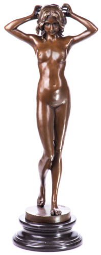 Bronze Figurine Antique Nude Woman Sculpture Belle Epoque Bronze Marble Base - Picture 1 of 6