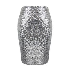 Women Glitter Pencil Skirt Sequins High Waist Slim Knee Length Bodycon Midi Sexy
