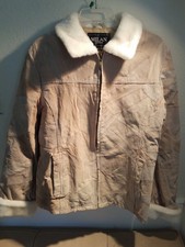 Milan Leather Genuine Leather Tan Colored Patchwork Jacket Xl With Faux Fur Trim