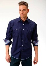 Roper Men's Solid Navy blue POPLIN WESTERN SHIRT Pearl Snaps Size M L XL 2XL