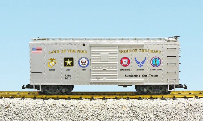 USA Trains G Scale R19095 Military Series "Support Our Troops" Boxcar - Silver - Image 1 of 1