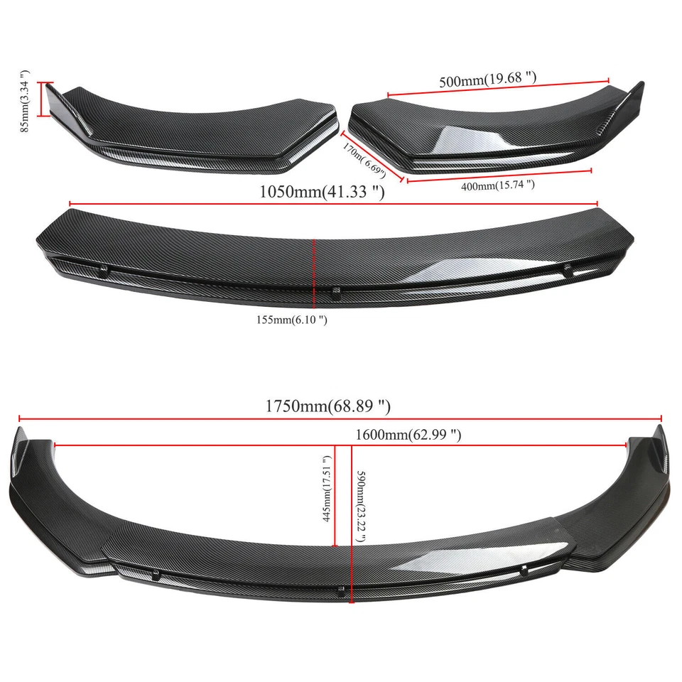 For Audi A5 S5 A6 A7 A8 Carbon Fiber Front Bumper Lip Splitter + Side Skirts Kit Foto 2 de 4