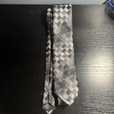 Van Heusen Black and Gray Geometric Pattern Designer Tie