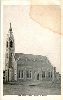 St. Michael Cath Ch Weimar TX Postcard 1940s Walraven Bros Gothic Revival
