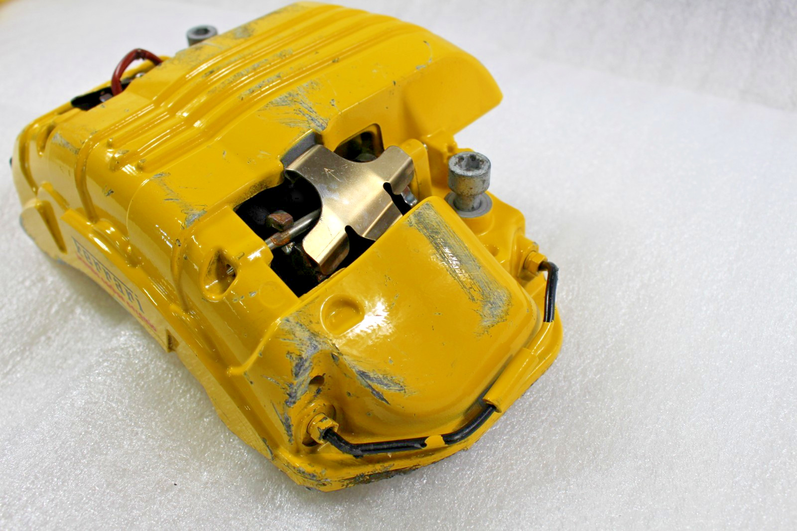 Ferrari 296 GTB, LH, Left, Front Brake Caliper, Yellow, Dmg, Used, P/N 776910