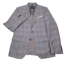 Hugo Boss Hutson Wool Sport Coat Blazer Jacket Mens 40R Slim Fit Silver Plaid