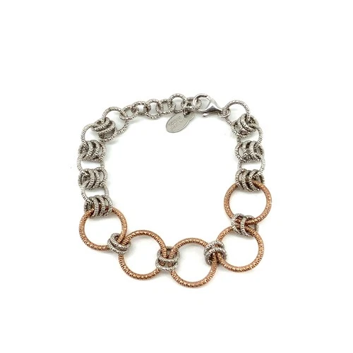 Vtg Frederic Duclos 925 Sterling Silver Gold Sparkle Ring Link Bracelet sz 7 1/4