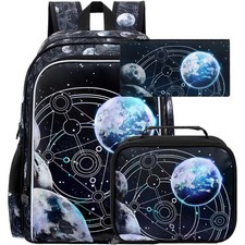 gxtvo 3PCS Boys Planet Bookbag, 17" Kids Bookbag with Lunch Box, Water Resist...