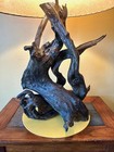 VINTAGE MCM X-LARGE FAUX BOIS CHALKWARE DRIFTWOOD TABLE LAMP RETRO KIDNEY SHADE — photo 3