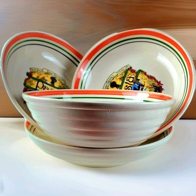 HIMARK SAN REMO, Pasta/Salad Serving Bowls Made in Italy, Red/Green Bands