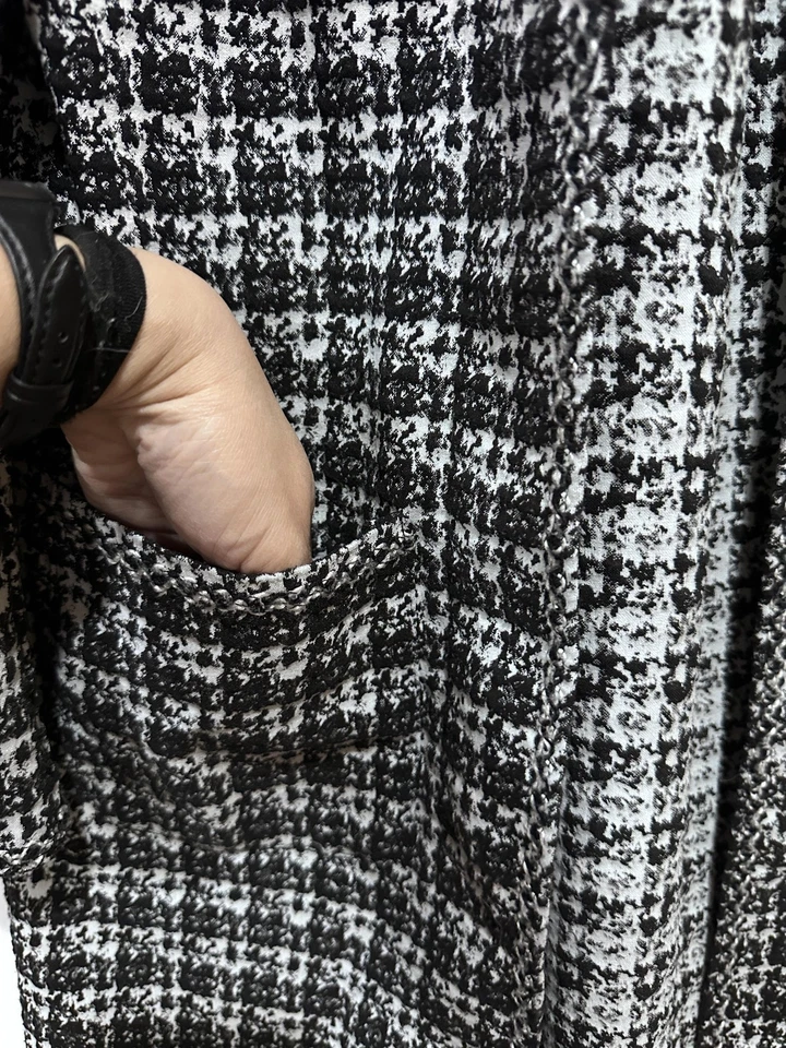 Chaqueta Max Studio Mujer Mediana Negra Blanca Tweed Frontal Abierto Bolsillos Longline Foto 2 de 4