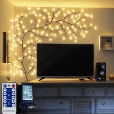 7.5Ft Lighted Willow Vine with Remote, 144 LED Wall Decor Branch Lights