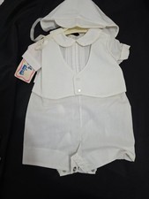 New w Tag Vintage Infant Boy's Christening Outfit Romper 12 Mo Vest  Cap