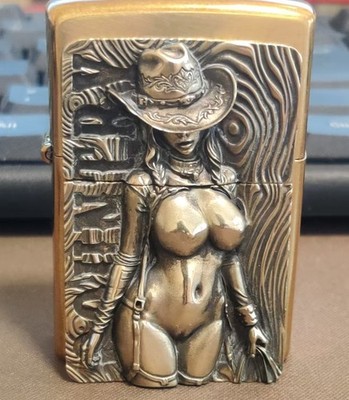1 piece Brass Sexy Cowgirl Statue sticker DIY lighter decoration accessories