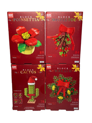 Block Tech Christmas Brick Mistletoe Cactus Poinsettia and Wreath 235 Pieces