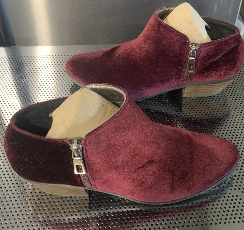 MUY VOLÁTILES MUJER TALLA 7.5 BORGOÑA TOBILLO CREMALLERA BOTINES ZAPATOS CUÑA TACÓN Foto 2 de 4