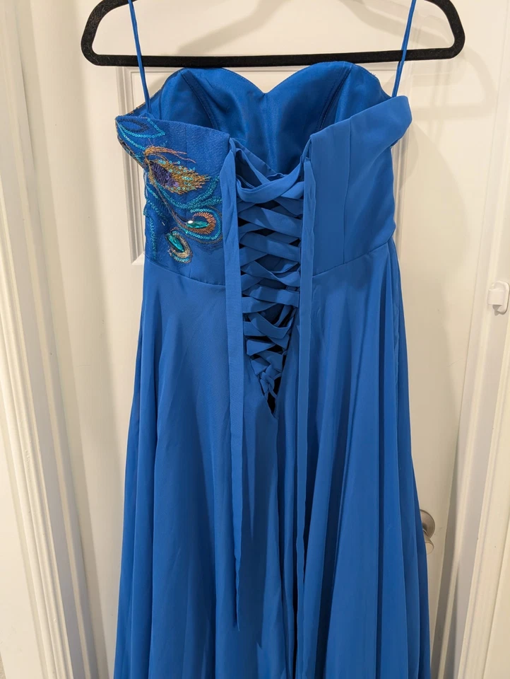 Vestido Corsé Grace Karin Azul Pavo Real Cuentas Sin Tirantes Talla 4 Foto 4 de 4