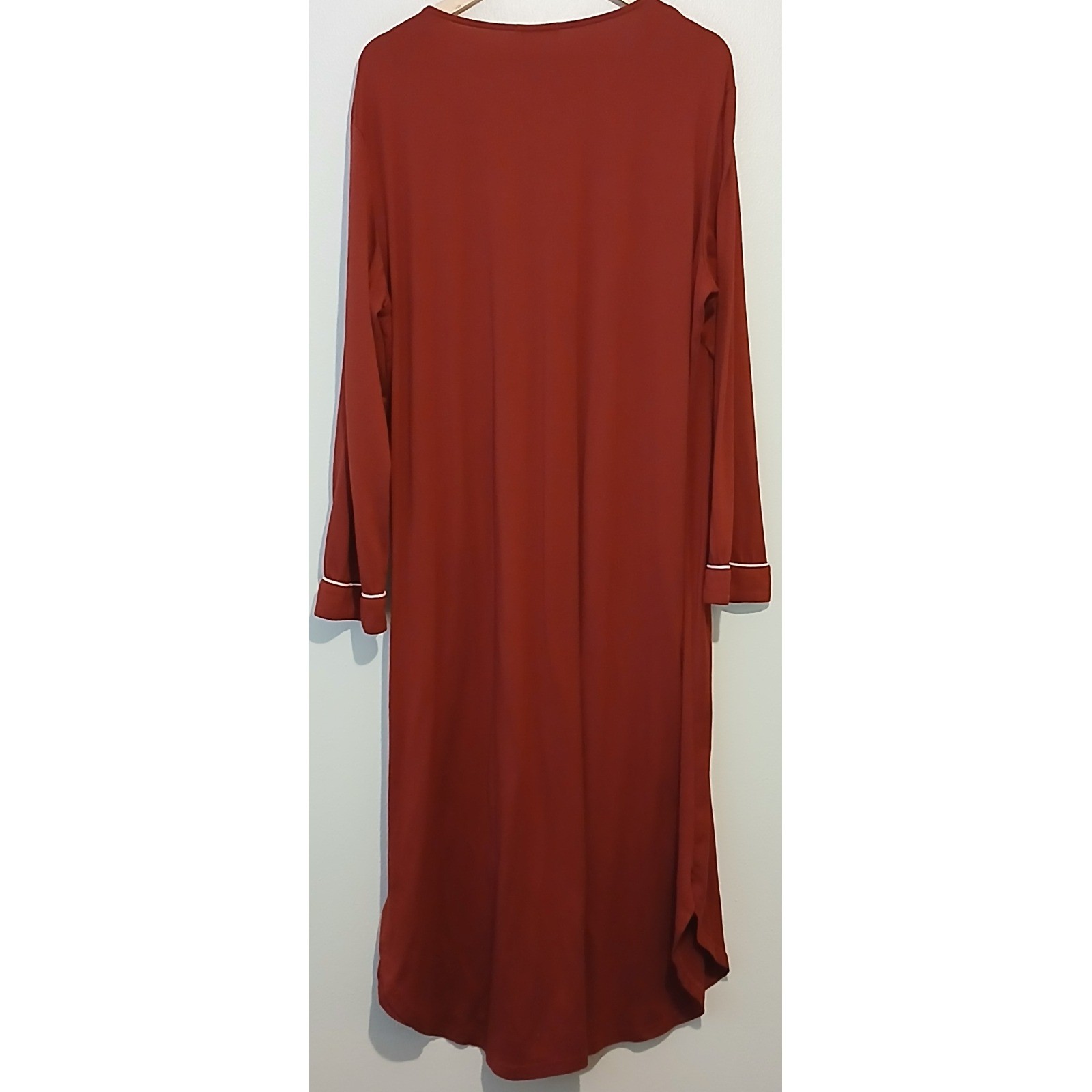 EKOUAER Women's XXL Long Sleeve V Neck House Dress Button Up Sleep Gown Burgundy