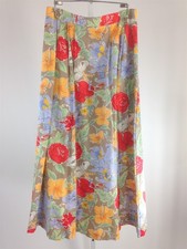 Vintage Cotton Colorful Red Blue Floral Print Midi Skirt Pockets W-26" L- 32"