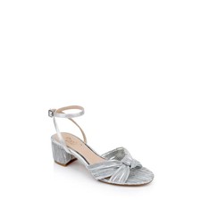 Jewel Badgley Mischka Hudson Knot Block Heel Evening Sandals Silver Plissee