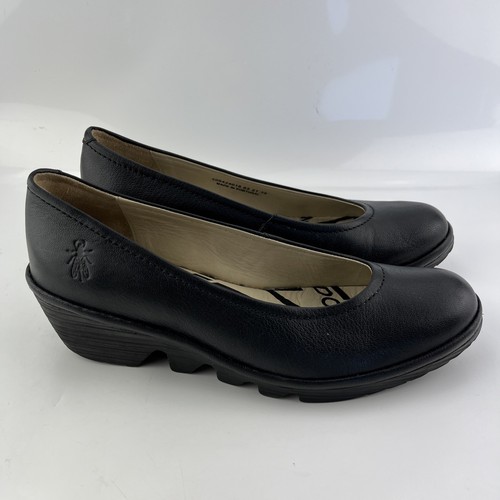 Fly London Black Leather Slip On Wedge Shoes Pumps Womens Size 39 /US 8 - Picture 5 of 9