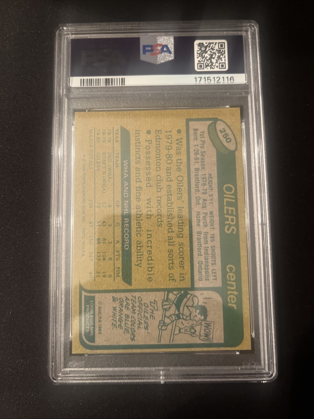 1980-81 Topps - Wayne Gretzky #250 PSA8 Unscratched view 3