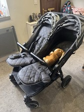 Image of Ickle Bubba Venus Prime Double Stroller Pushchair Black/Grey With Foot Muff