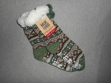 Muk Luks Cabin Socks Women Shoe Size 6-10 Fair Isle Faux Shearling NonSlip - NEW