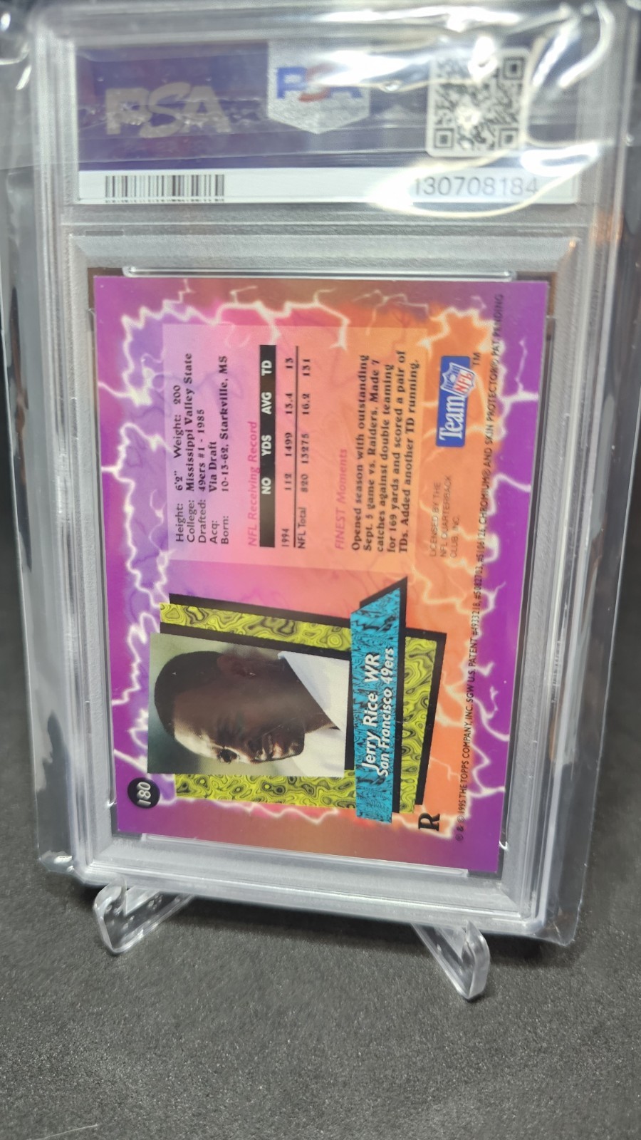 Jerry Rice 1995 TOPPS FINEST REFRACTOR RARE W/COATING #180 NM MINT PSA 8 HOF  view 4